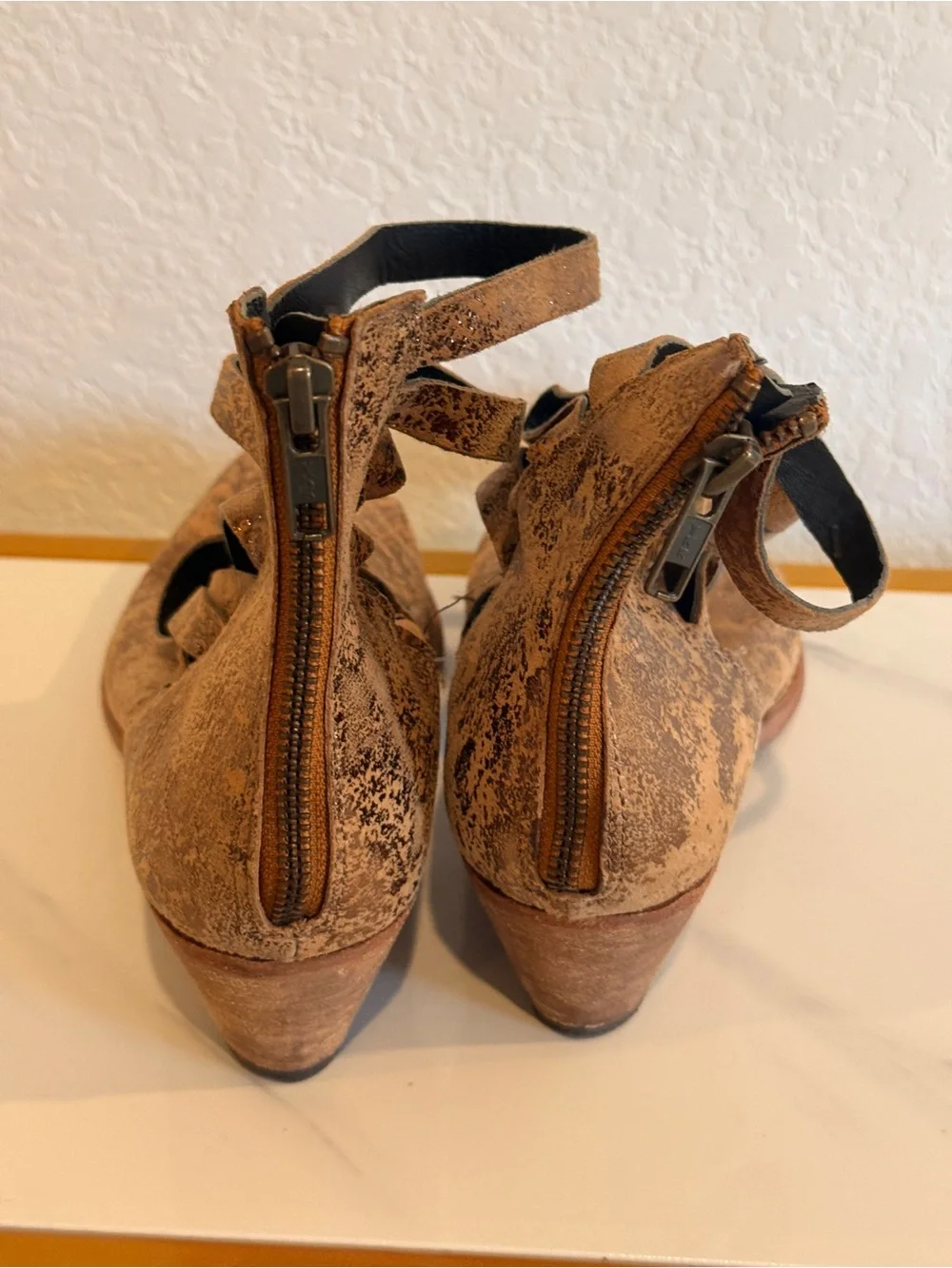 Women's Metallic Brown Strappy Ankle Boots